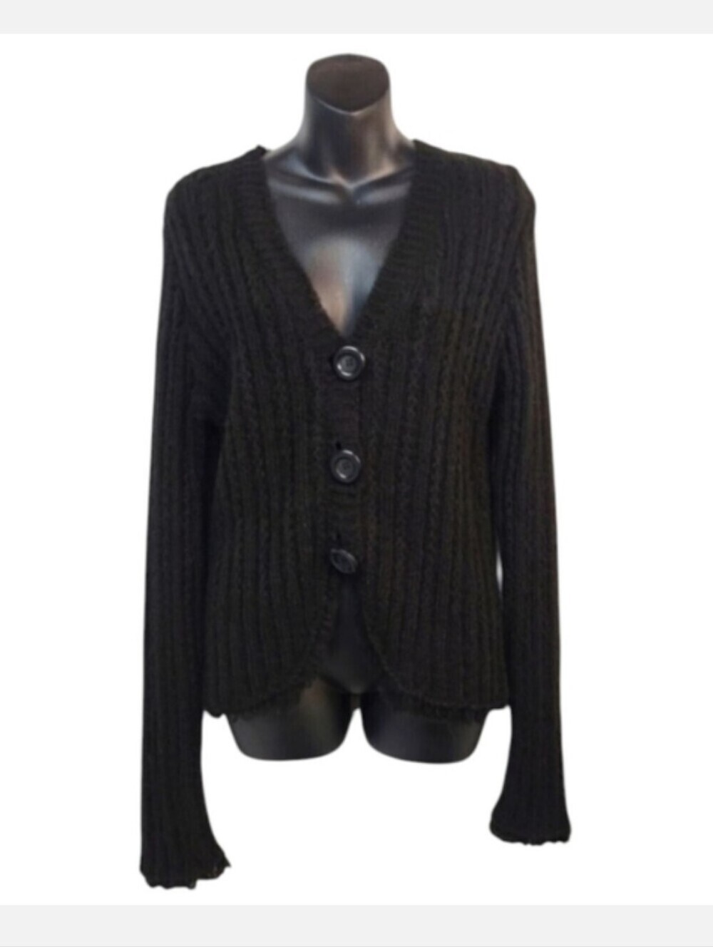Lana Lee Womens Size S/p Black knit V-Neck Sweater Cardigan Button Soft Cozy NWT